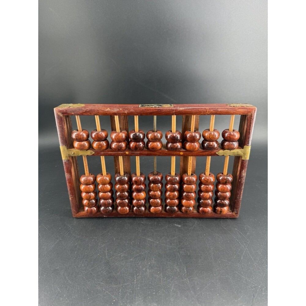 Vintage Chinese Lotus Flower Brand Abacus 63 Beads Rosewood Wooden Red Math